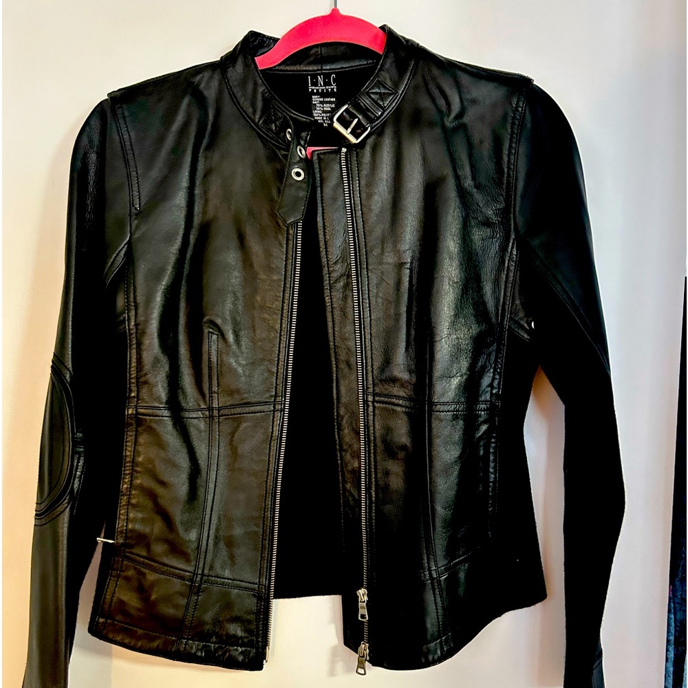 Black leather sweater jacket, great condition.
